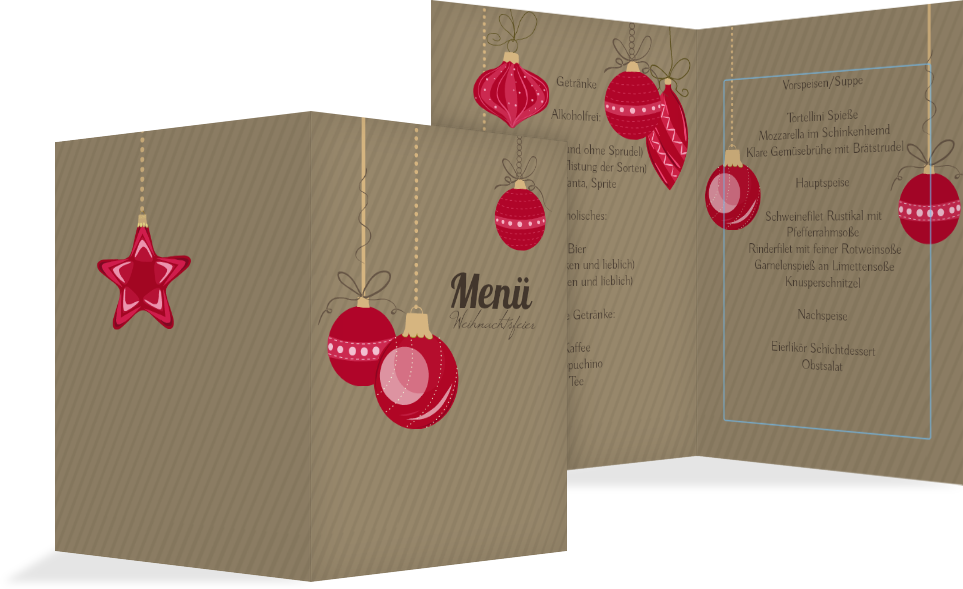 Weihnachtsmenükarte Bunte Kugeln | Kartenmanufaktur