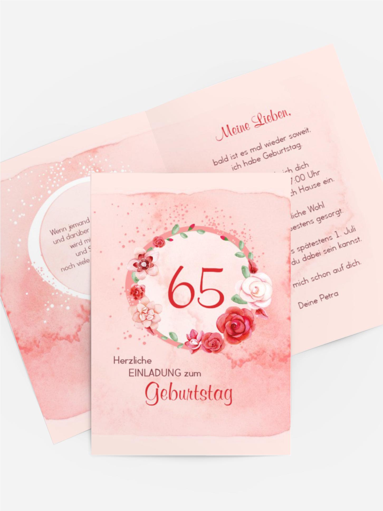 Einladung zum 65. Geburtstag Aquarell Rosen Kartenmanufaktur